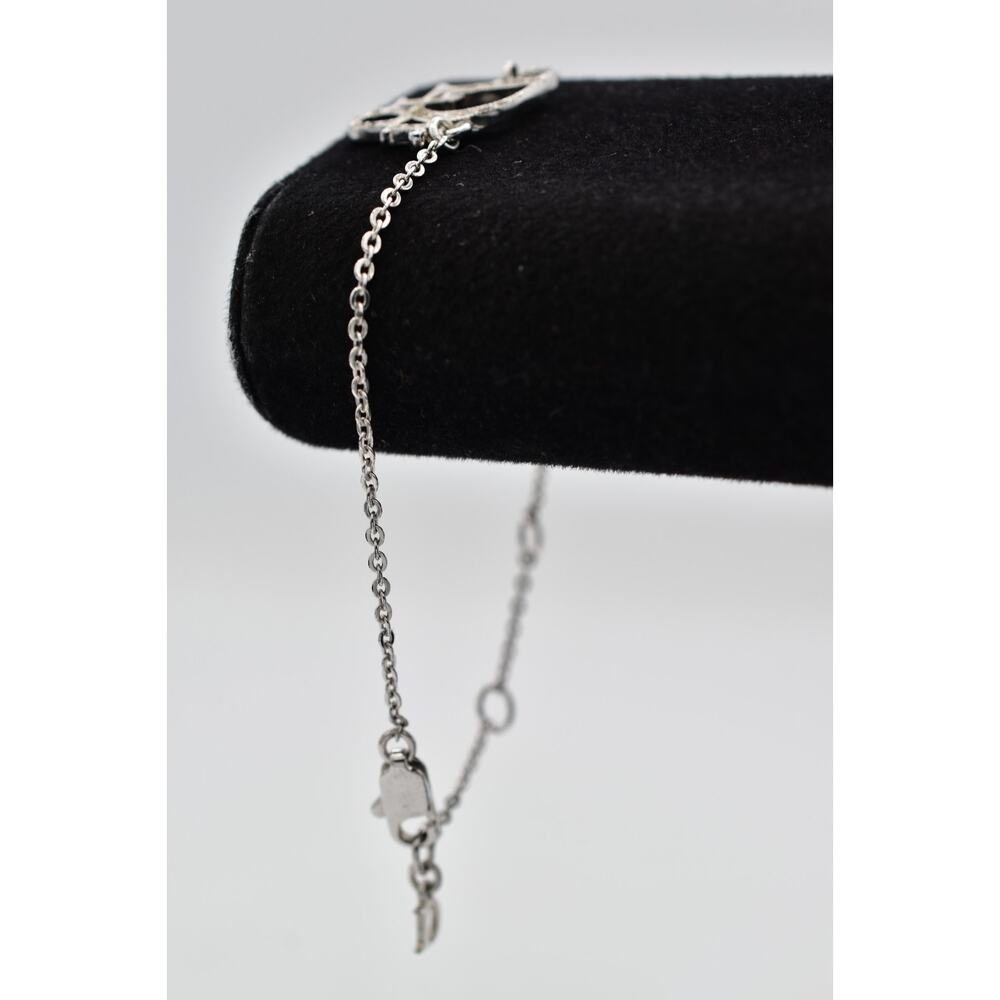 Christian Dior Vintage Crystal Logo Bracelet Script Charm Silver Signed BinAD - Picture 3 of 12